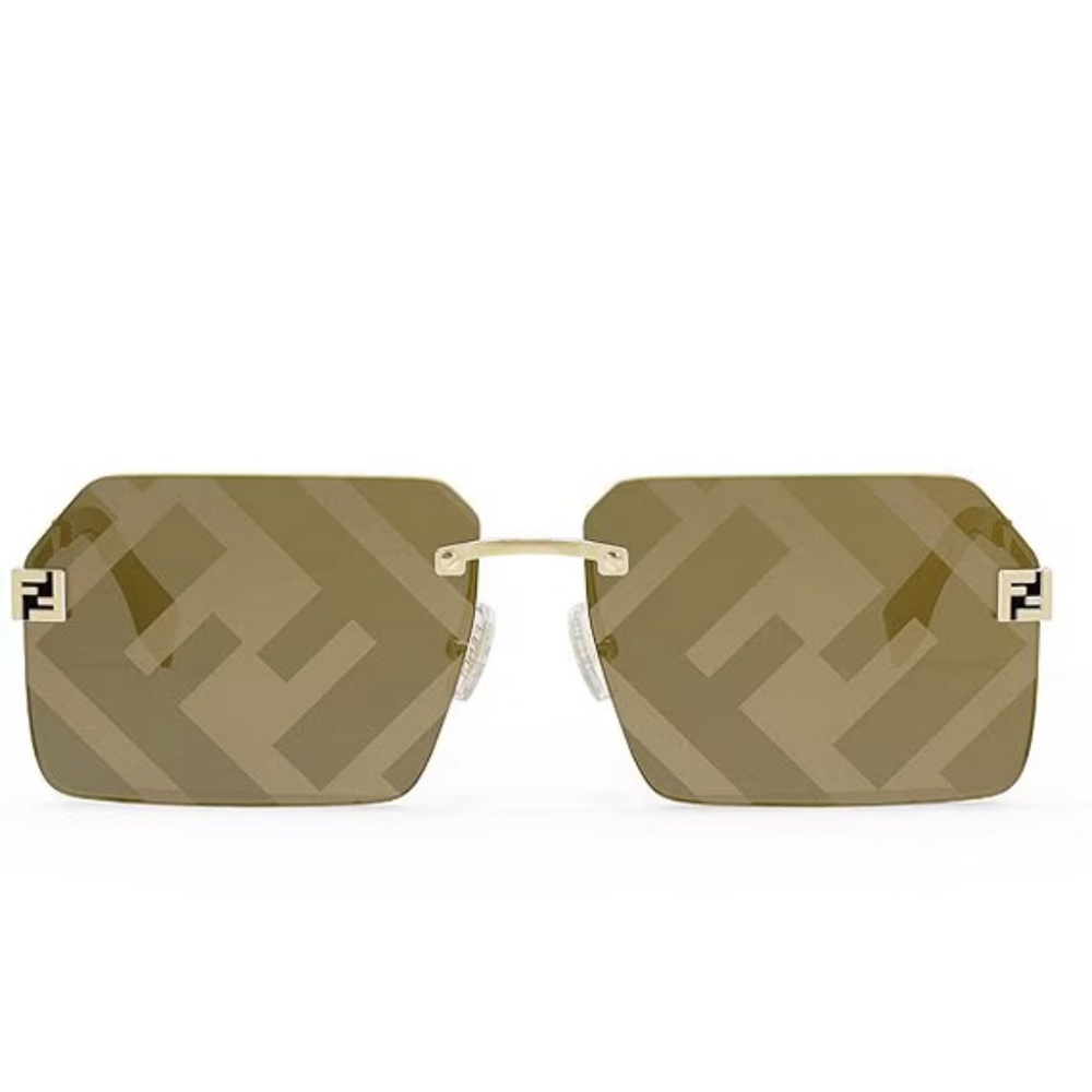 Fendi Rimless FF-Logo Square Sunglasses in Olive Brown and Gold